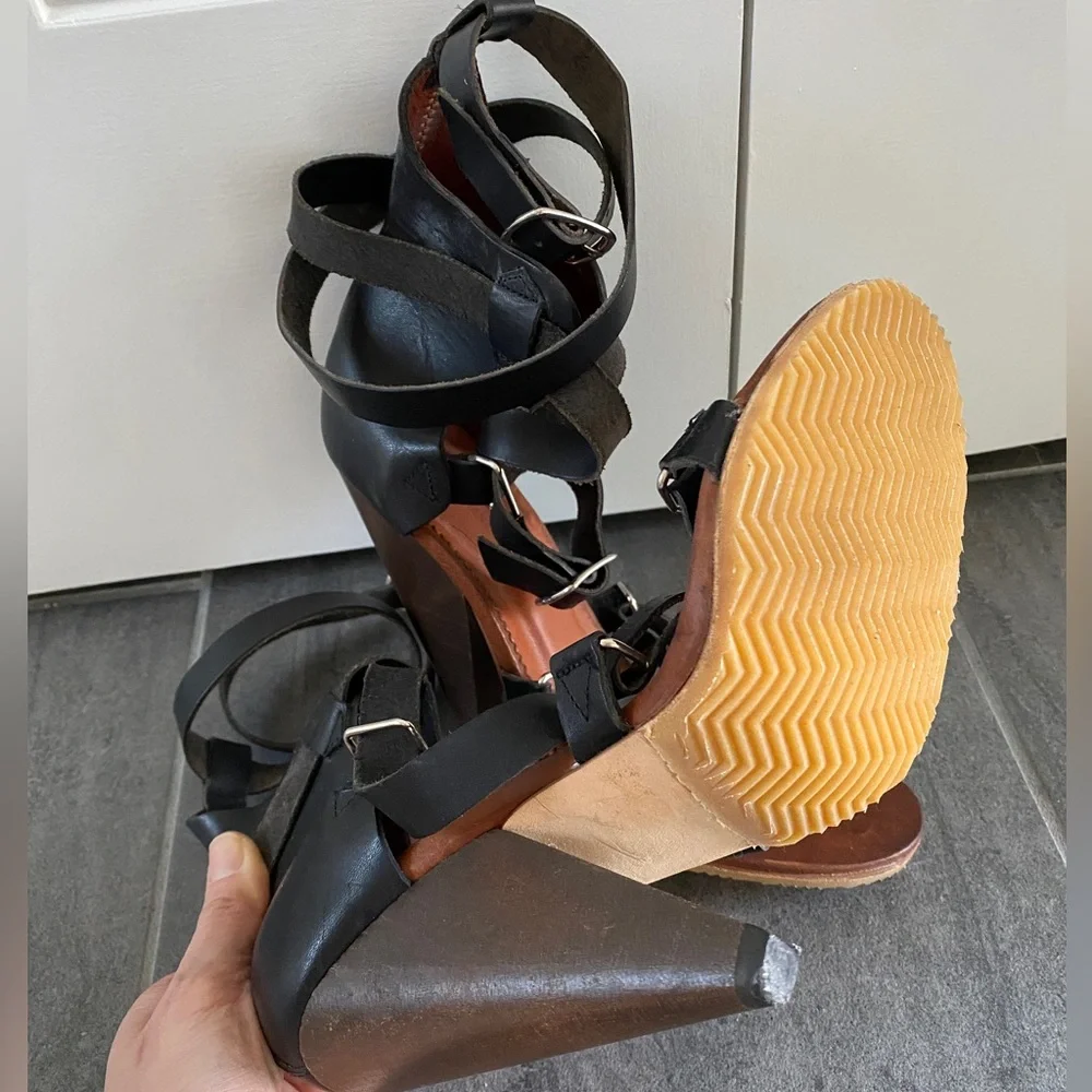 Isabel Marant black strappy high heel sandals Sz 38 leather - Picture 4 of 7